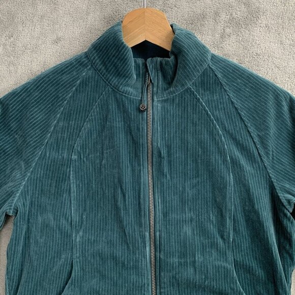 Lululemon Jacket Womens 10 Storm Teal Corduroy Full Zip Scuba Track Velvet Cord - Picture 6 of 12